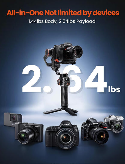 hohem iSteady MT2 3-assige gimbalstabilisator voor spiegelloze/zak/actiecamera en smartphone, OLED-display, 1,2 kg max. laadvermogen