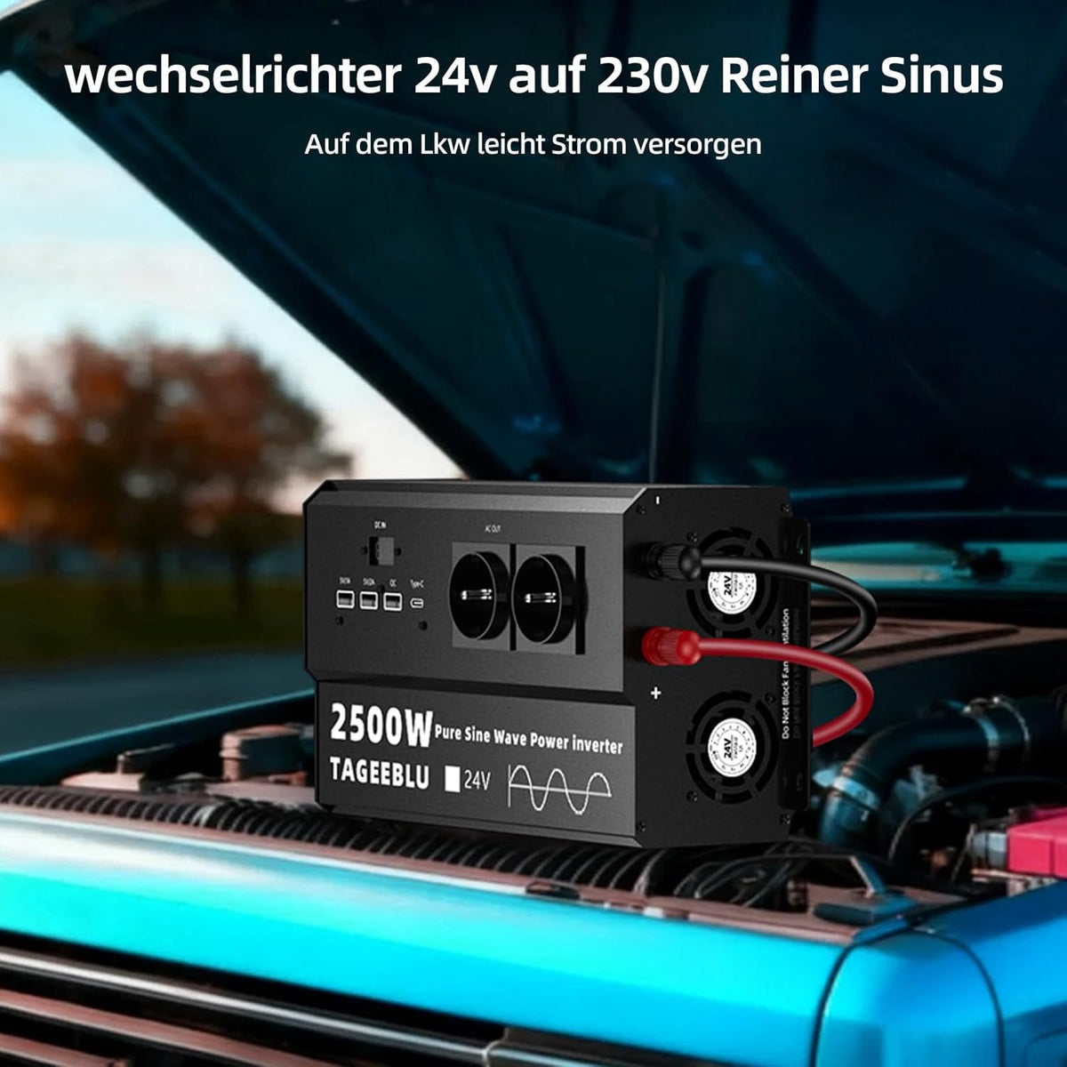 2000W zuivere sinus omvormer 24v 220v vrachtwagen, transformator 24v 220v met LCD-scherm, 4 EU-stopcontacten