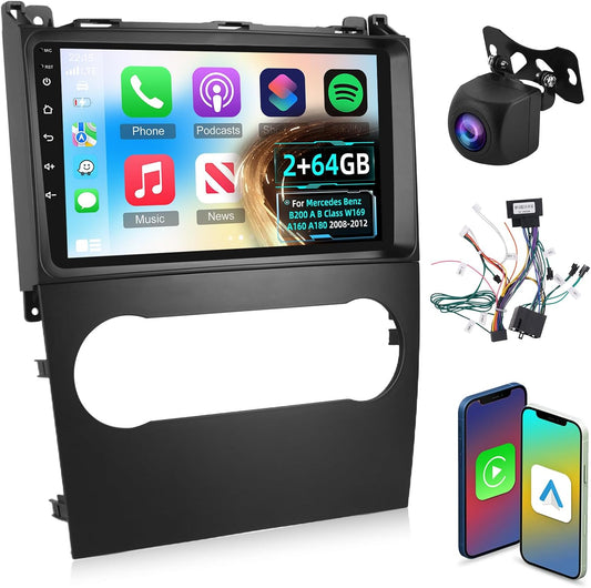 [2+64G]Android 13 Car Radio for Mercedes Benz B200 A B Class W169 A160 A180 2008-2012 with Wireless Carplay & Android Car, 10.1 Inch Touch Screen Car Radio with WiFi DSP FM/RDS SWC + Rear View Camera - QUORE