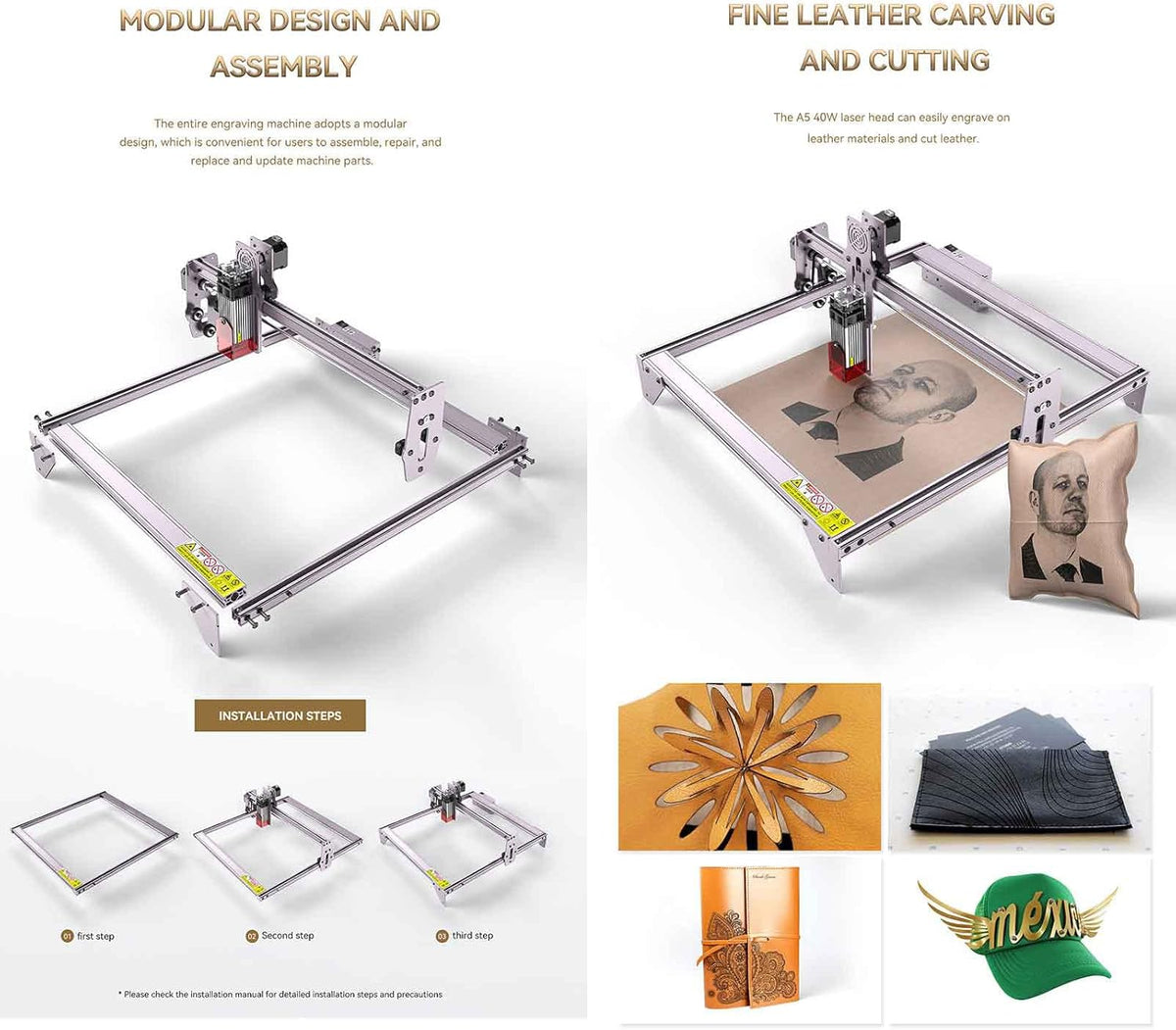 A5 Pro lasergraveermachine 40W, graveermachine, compressed spot, CNC-houtfrees, carving DIY graveermachine, zeer nauwkeurige snede voor hout metaal, 455 ± 5 nm, werkbereik 410 mm x 400 mm