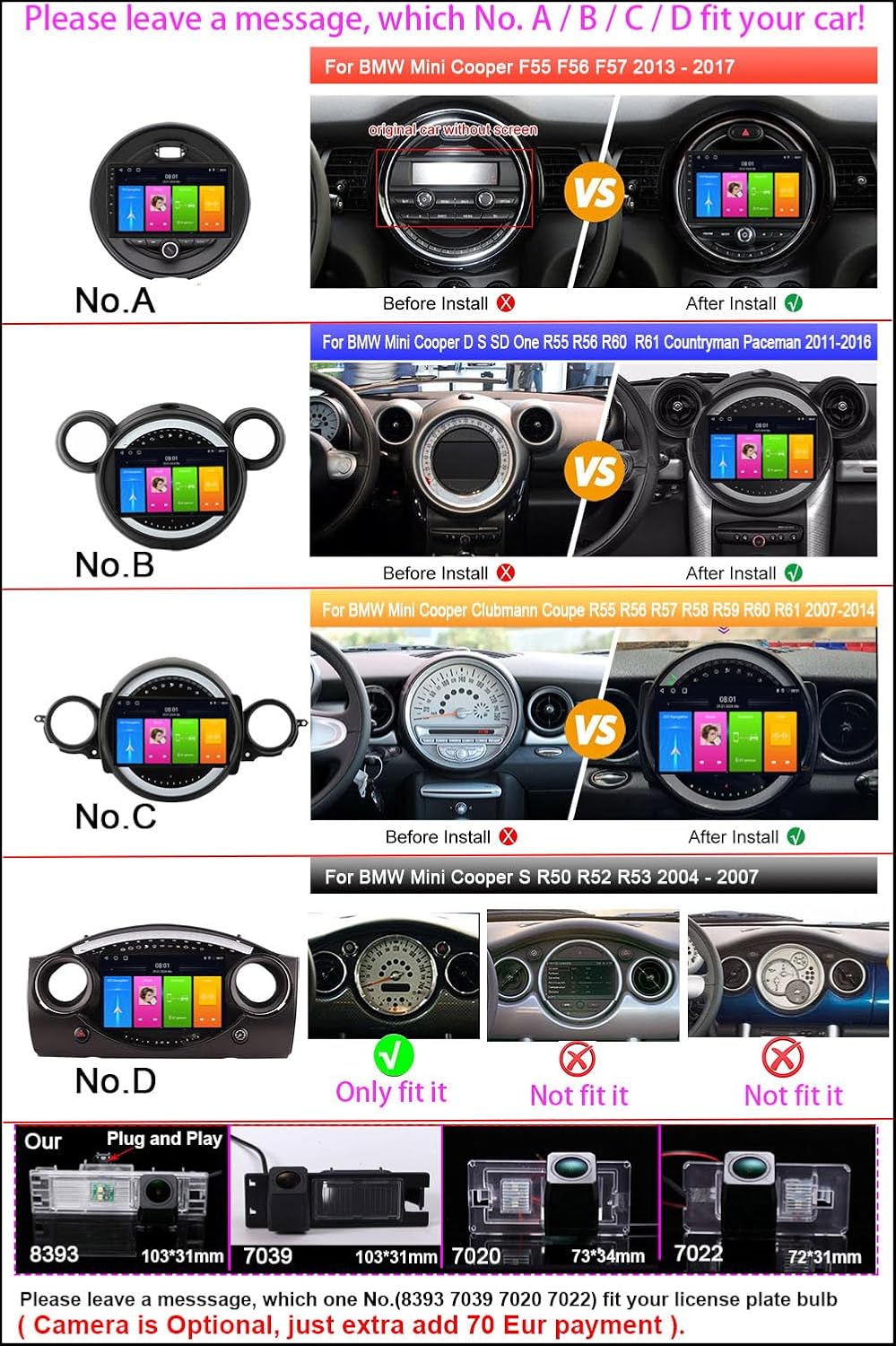 Android autoradio, draadloos, CarPlay, Android autoradio met scherm, Bluetooth, GPS Navi, WiFi, AM/FM/RDS, Mirror Link voor BMW Mini Cooper R56, F55, F56, F57, John Cooper Works,One First, One D,