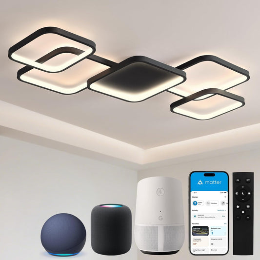 Led-plafondlamp, woonkamerlamp met mat, 56 W, 5600 lm, 3000-6500 K, compatibel met HomeKit, Alexa, Google en IFTTT, dimbare plafondlamp voor slaapkamer en woonkamer, zwart