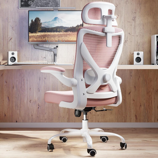 TRALT Bureaustoel, ergonomische bureaustoel met verstelbare lendensteun, hoofdsteun, bureaustoel, gamingstoel in X-vorm, bureaustoel, computerstoel, 150 kg, roze