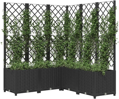 Garden planter with trellis black 120 x 40 x 136 cm made of PP for outdoor with integrated trellis for climbing plants terrace with large capacity, material - QUORE