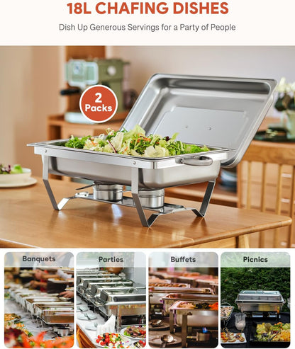 Wilprep Chafing dish set 9L RVS, 2 pakken met 2 grote GN 1/1 & 4 halve pannen GN 1/2 voor bruiloft, feest, banket, catering evenement