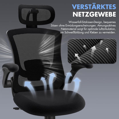 Ergonomische Bureaustoel – Office Chair – Werkstoel – Computerstoel – Desk Chair – Verstelbare Hoofdsteun en Lendensteun – Ademend Mesh Met 140 Graden Kantelfunctie