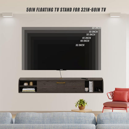 Pmnianhua Tv-kast, hangkast, zwevend tv-rek, wandgemonteerde zwevende tv-houder, consolecentrum, multimedia, entertainment, grote opbergkast voor thuiskantoor (147 cm)