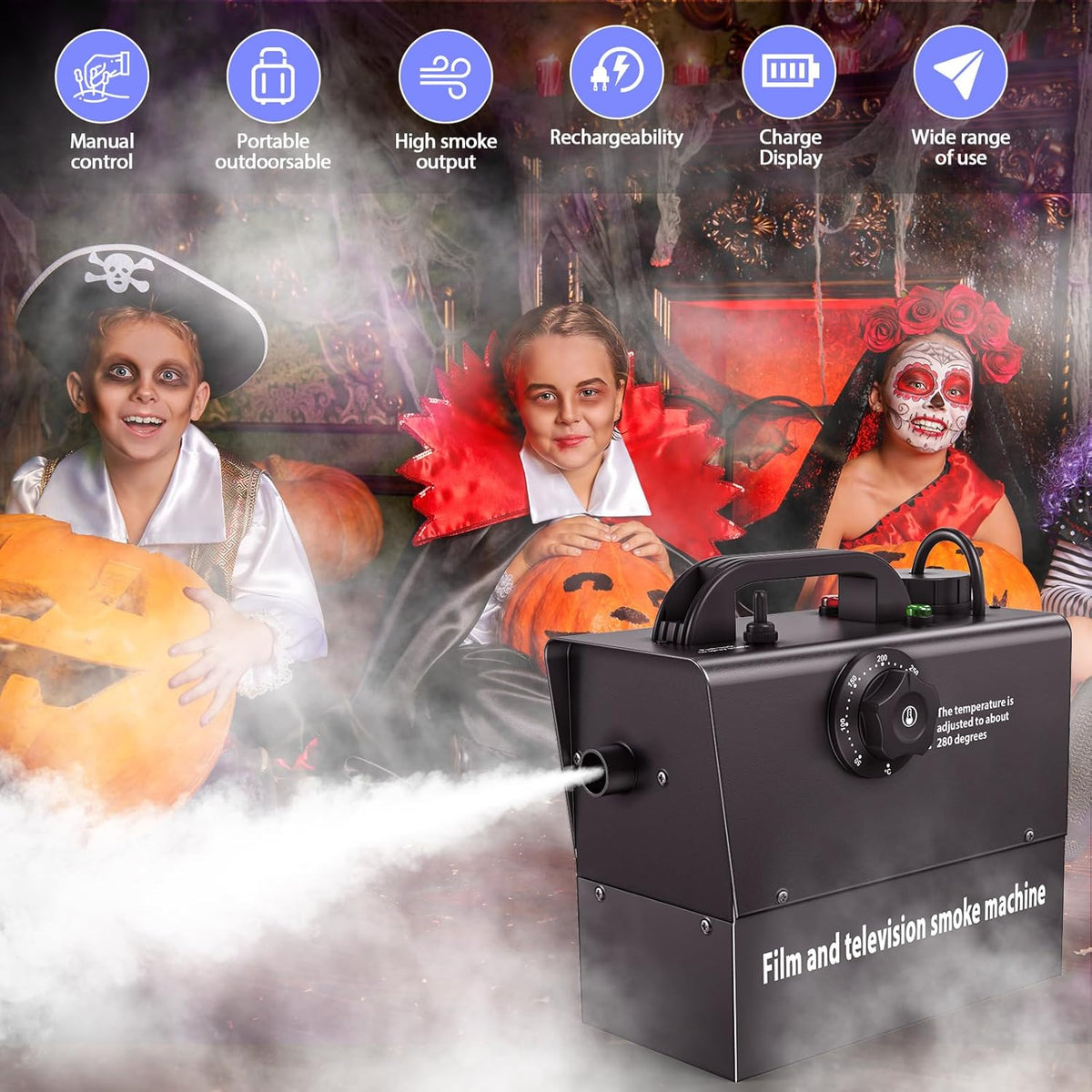 Rookmachine, Mistmachine, Rookmachine op Accu, Handmistmachine 400 W, 21000 mAh, zichtbare stroom, voor theater, film- en tv-filmwerkzaamheden, Halloween, Kerstmis, feesten, familiefeesten