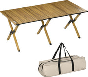 Campingtafel - Tuintafel - Vouwtafel - Oprolbare - Inklapbare - Draagbaar - Lichtgewicht - Stevig - Duurzaam - met Draagtas - 30 kg Maximumgewicht - Aluminum - 116 x 60 x 45 cm - Natuurlijk Hout