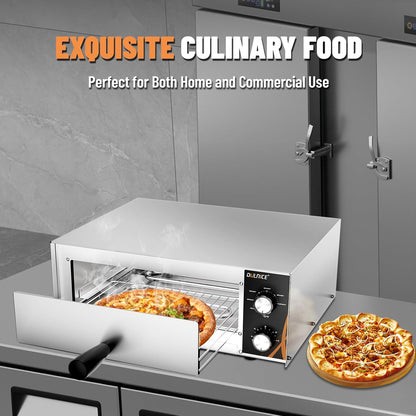 Elektrische pizzaoven, 1500 W, 12 inch, roestvrij staal, met timer van 30 minuten, temperatuurregeling 50-300 °C, voor bakken in restaurant, thuis, pizzaoven