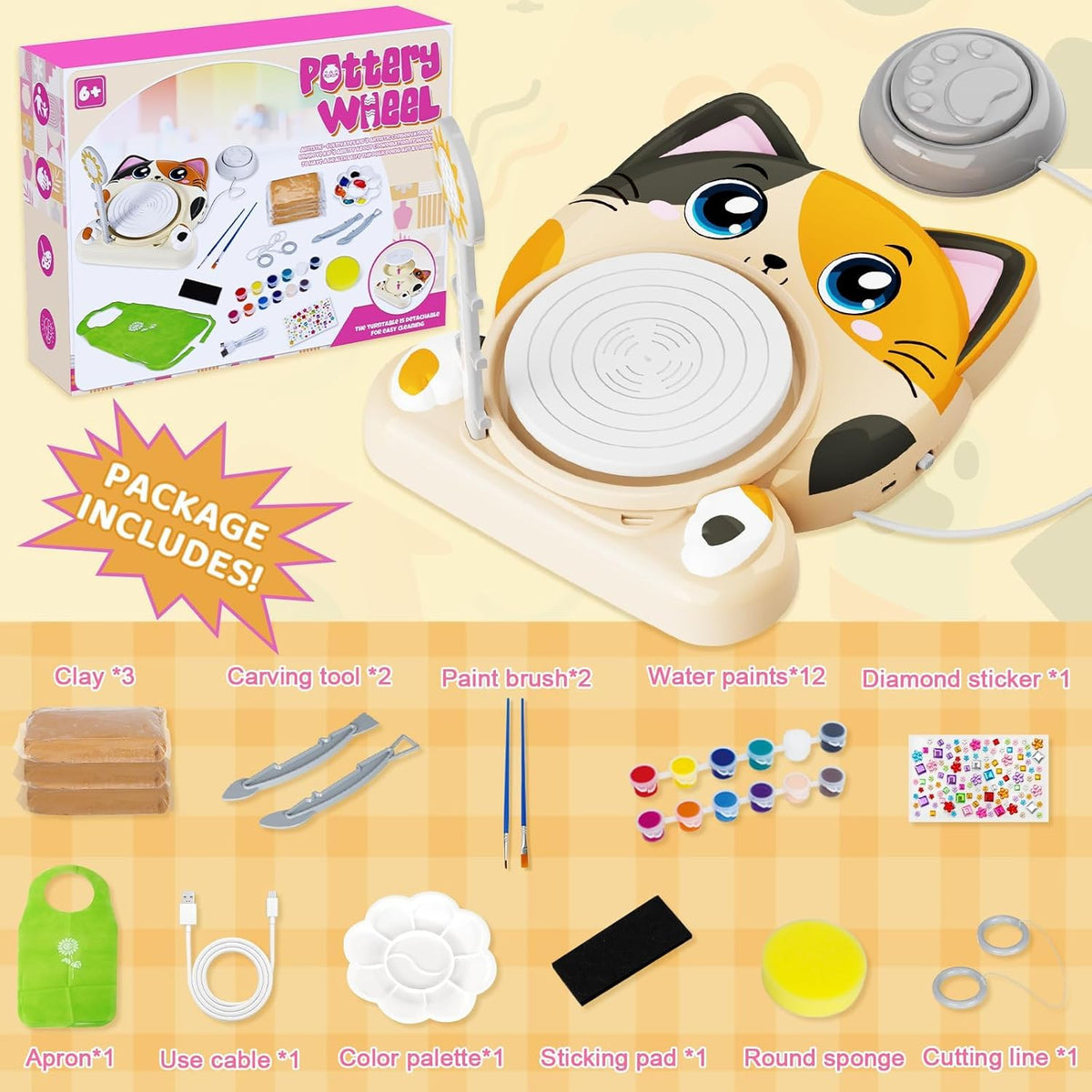 Insnug Aardewerk wiel voor kinderen - Aardewerk kunst en ambachten voor kinderen van 8-12 jaar met 3-pack schilderset luchtdroge klei kunstbenodigdheden speelgoed voor meisjes jongen kerstcadeau voor