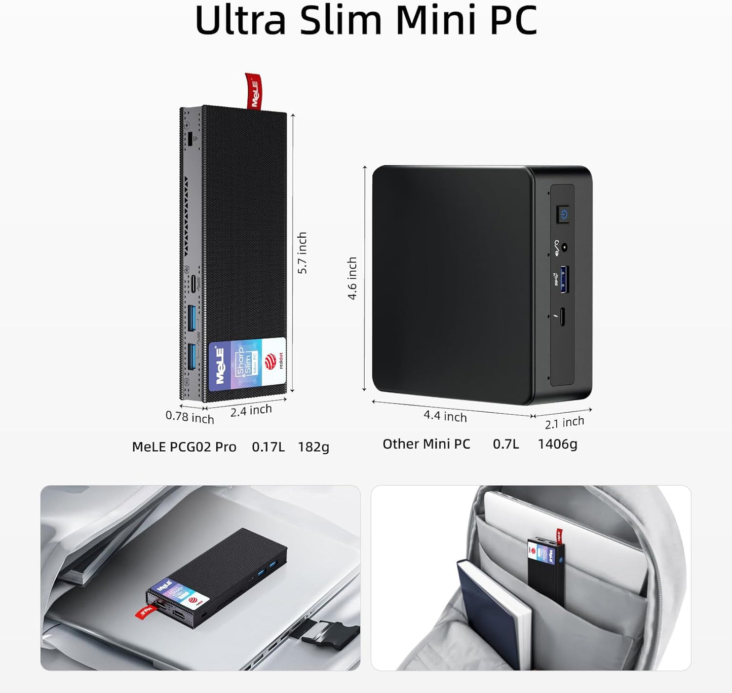 Mini PC – Mini Computer – Mini Desktop – Pocket PC – Compact PC – Intel N100 Quad-Core – 8GB RAM 256GB SSD – Dubbele HDMI-uitgang – USB-C PD3.0