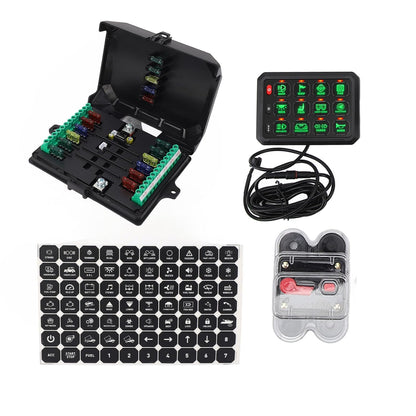 12-voudig Schakelpaneel, 12V 24V Multifunctionele Tuimelschakelaar Momentary Circuit Control Relay System Box voor Truck RV Offroad Marine, Waterdichte