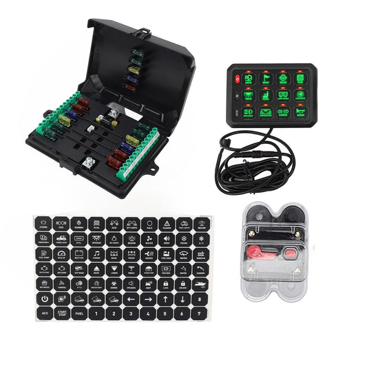 12-voudig Schakelpaneel, 12V 24V Multifunctionele Tuimelschakelaar Momentary Circuit Control Relay System Box voor Truck RV Offroad Marine, Waterdichte