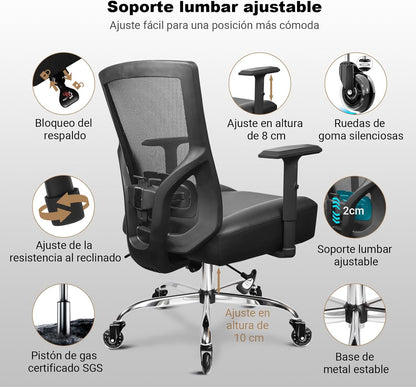 MELOKEA Bureaustoel, 200 kg, XXL, extra breed en extra dik zitkussen met binnenvering, rubberen wielen, verstelbare lendensteun, traploze kantelvergrendeling, voor gaming en kantoor, inclusief