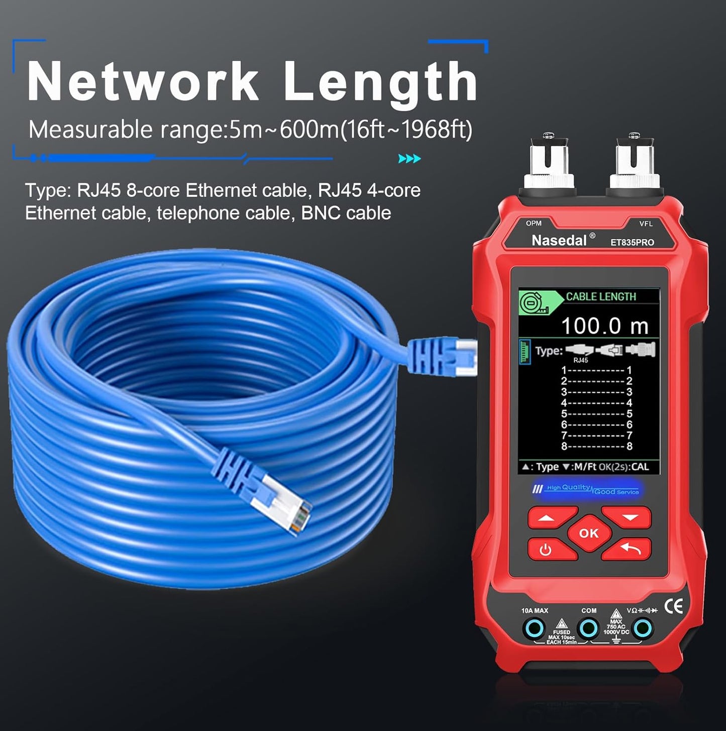 Netwerkkabeltester, optische vermogensmeter, VFL 4 IN 1, draadtracker RJ45 CAT5 CAT6 CAT7 CAT8 test UTP STP QC kabellengte scanpoort Flashng tester POE