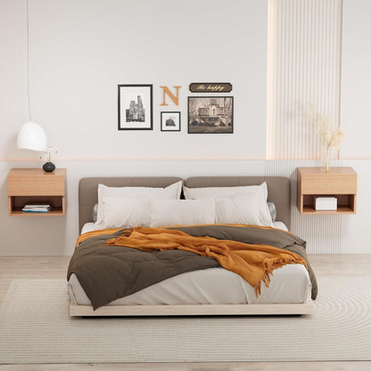 Drijvend nachtkastje, modern wandgemonteerd plank en bureau, bijzettafel houten lade, houten modern nachtkastje voor slaapkamer (beuken TC2, set van 2)