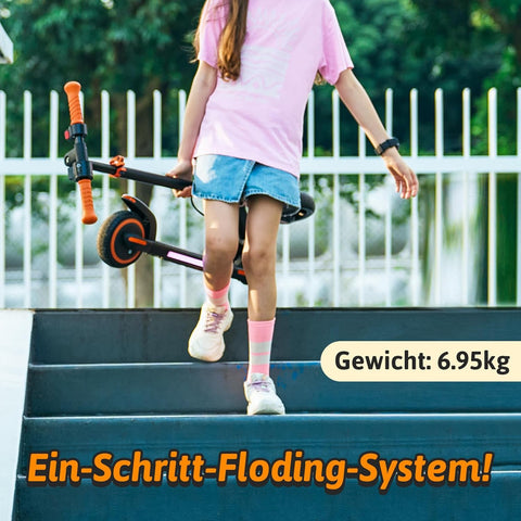 Kinderstep - Elektrische Step - Elektrische Step voor Kinderen - van 6-14 jaar - met 5Ah - 6.5 inch Banden - 15km Bereik - LED-display - 150W Motor - met Kleurrijke LED-verlichting - 4-Hoogtes Verstelbaar - Oranje