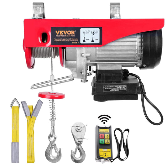 VEVOR Electric winch 300kg to 600kg lifting height 12m cable motor winch 1150W copper motor pulley 10m/min lifting speed lift with wireless remote cable lift chain hoist