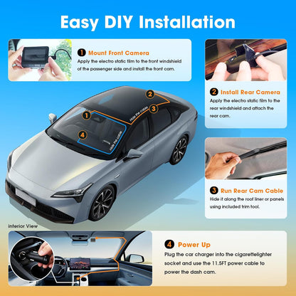 Dashcam Auto Voor En Achter – Autocamera – Rijcamera – Dashboardcamera – Dubbele Dashcam – 4K Voor + 1080p Achter – Full Colour Nachtzicht