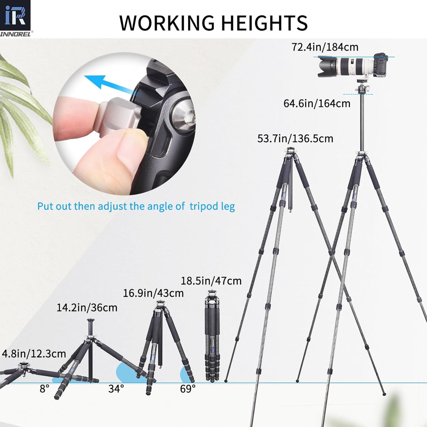 Koolstofvezel Reisstatief – Camera Statief – Fotostatief – Tripod – Driepootstatief – Compact Opvouwbaar 47 Cm – Max. Draagvermogen 15 Kg