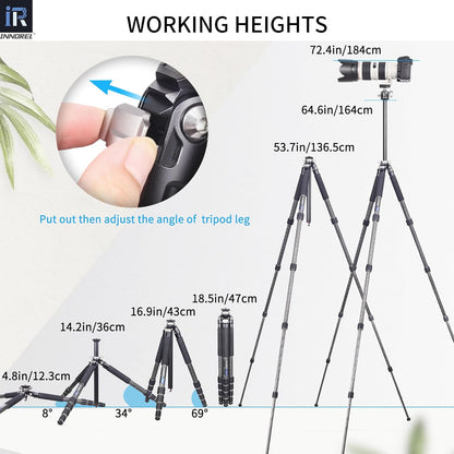 Koolstofvezel Reisstatief – Camera Statief – Fotostatief – Tripod – Driepootstatief – Compact Opvouwbaar 47 Cm – Max. Draagvermogen 15 Kg