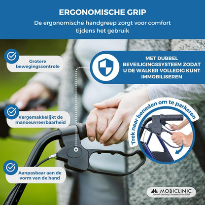 Rollator met 4 wielen | Opvouwbaar en verstelbaar | Met mand en remmen | Blauw | Hercules | Mobiclinic