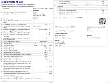 Antteq G42 TV 42 inch Google TV 1080FHD, Triple Tuner (DVB-C/S2/T2), drievoudige geluidsreductie, hotelmodel, model 2025