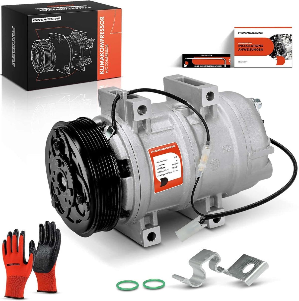 Frankberg ACP803000S Airconditioning Compressor Compatibel met XC90 2003-2007 S60 S80 AC Compressor 12V 6PK 117.47MM 2.5L 2.9L 3.2L Vervanging # ACP803000S