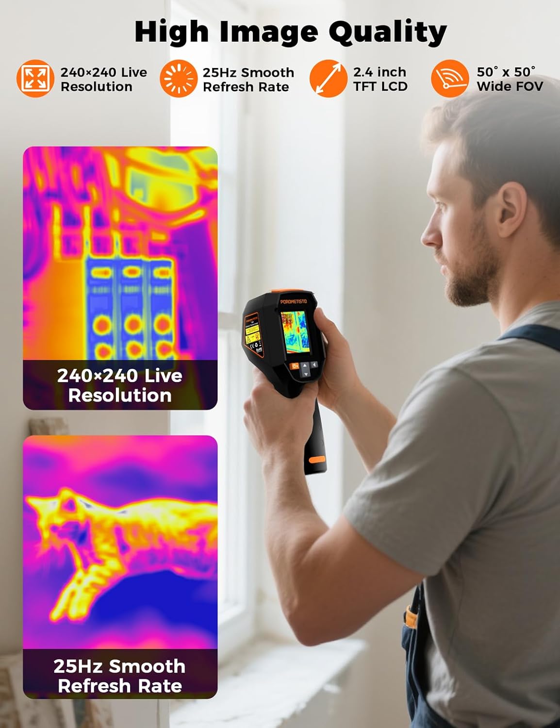 3 IN 1 Thermal Camera -20-550°C/-4~1022°F, 25 Hz Thermische Camera 15 kleurenpaletten, 240 x 240 resolutie Handheld Warmtebeeldcamera, Infrared Camera, Infrarood Camera