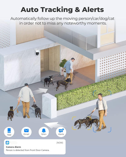 Beveiligingscamera - WiFi-beveiligingscamera - Camerabewaking - 4K Wi-Fi 6 - voor Buiten - met Dubbele Lens - 6X Hybride Zoom - 360° Zicht - Detectie van Personen - Voertuigen - Dieren - Automatisch Volgen - Kleurennachtzicht - Wit