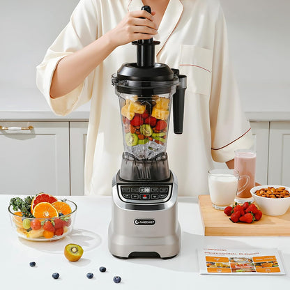AMZCHEF Professionele smoothiemixer 1,85 liter met 6 messen, 600 ml, BPA 1,85 l en 600 ml individuele glazen mixer voor 2 mengmodi 1800 W