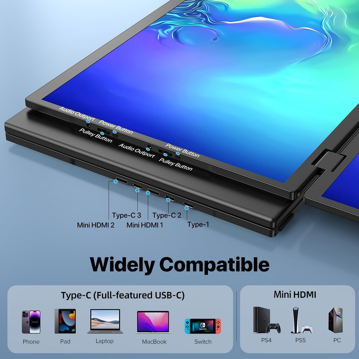 Draagbare Monitor – Mobiele Monitor – Opvouwbare Monitor – Dual Screen Monitor – Laptop Monitor – 18,5 Inch Full HD – Metalen Behuizing & 100 Hz Verversingssnelheid
