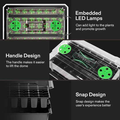 VIVOSUN 1 Pack 40-Cell Seed Starter Trays with 1 Set LED Lights and 10"x20.7" Seedling Heat Mat, 3.6 Inch Higher Coverage, Adjustable Vents, Drainage Holes, Green Grow Tray for It - QUORE