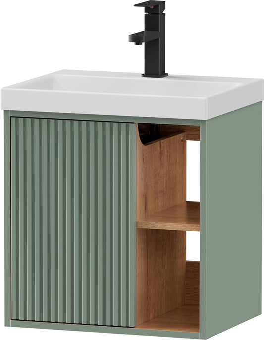 Wastafel met Onderkast – Hangende Wastafel – Kleine Wastafel – Wastafelonderkast – Badkamermeubel – Groen – Compact 50 cm – Vochtbestendig Materiaal