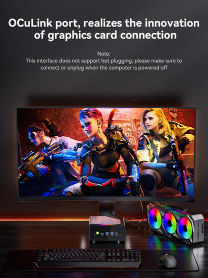 Mini Gaming PC AMD Ryzen 7 H 255 (Upgrade 8745HS, 4.9 GHz), Mini PC barebone Support DDR5, PCIE 4.0 x4, Mini Computer with USB4.0 | 2.5G LAN | Quad 4K Display | Oculink – for gaming