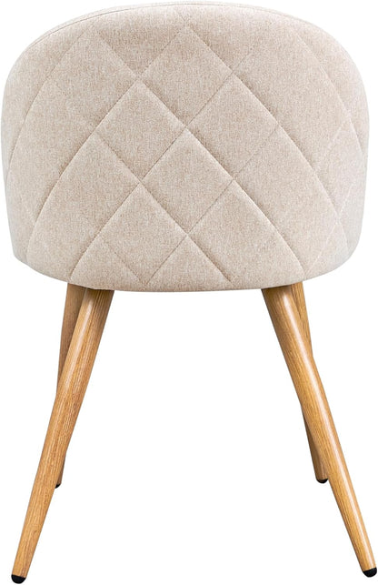FurnitureR Set van 4 moderne eetkamerstoelen in schelpvorm, zachte beige stof met metalen poten, elegante keukenstoelen