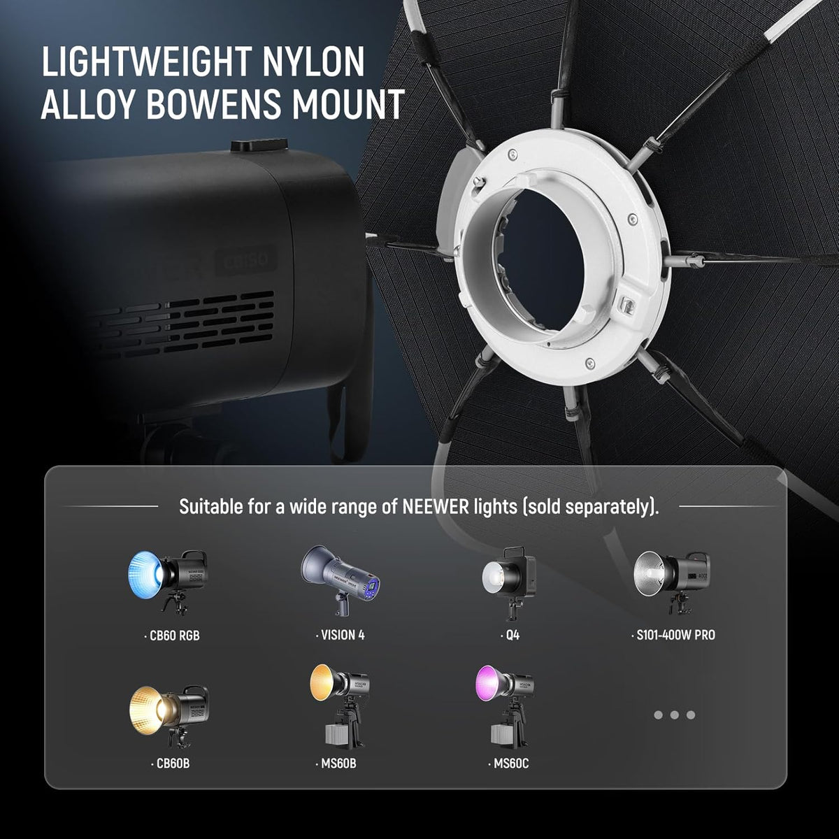 NEEWER Bowens Mount Soft Box Compatibel met Aputure 120d Compatibel met Godox SL60w Q4 AS600B CB300B Q300 Licht, diffusers, rooster, tas en reinigingsdoek, NS92P