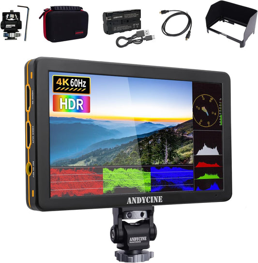 ANDYCINE T6 6 inch camera monitor aluminium shell 4K 60Hz HDMI HDR 1920x1080 alle golfvorm, 3D-lut met batterij en draagtas