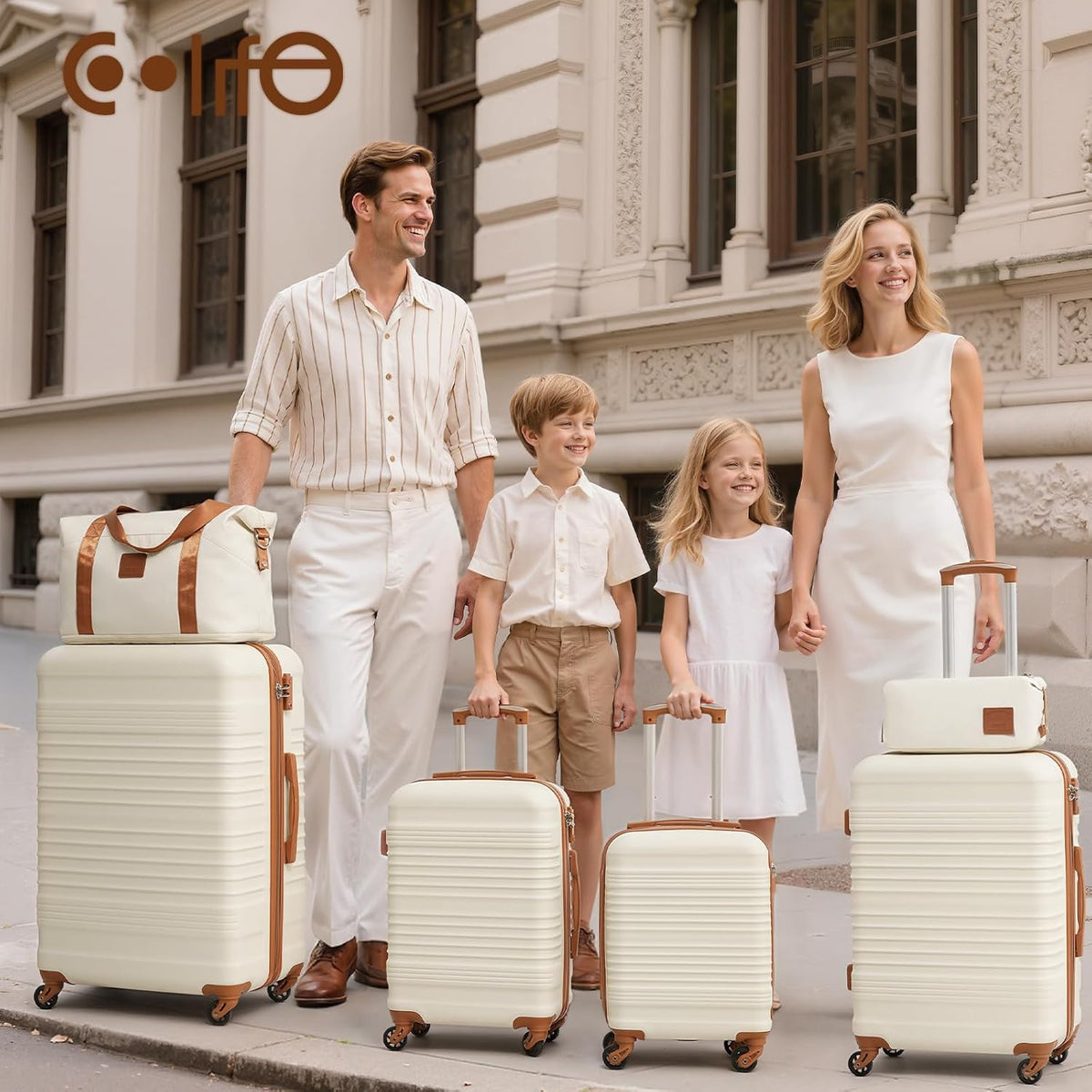 COOLIFE Kofferset, trolley, koffer, ABS, harde schaal, reiskoffer, 4 wielen, TSA-slot, intrekbare trolley, de koffer bevat 1 reistas en 1 toilettas, geel/zwart, Koffer-Set 6tlg, Harde trolley koffer