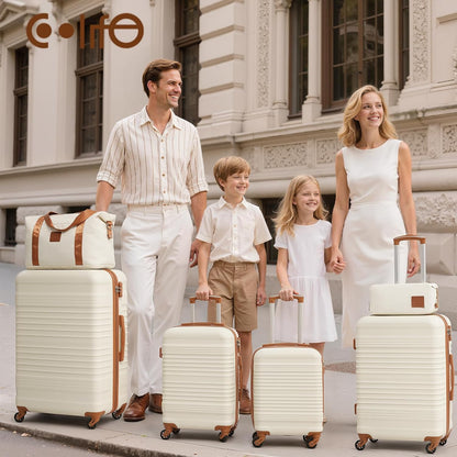 COOLIFE Kofferset, trolley, koffer, ABS, harde schaal, reiskoffer, 4 wielen, TSA-slot, intrekbare trolley, de koffer bevat 1 reistas en 1 toilettas, geel/zwart, Koffer-Set 6tlg, Harde trolley koffer