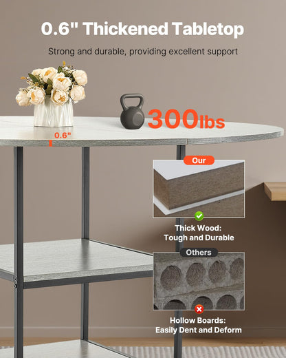 VEVOR Ronde eettafel 1200 mm houten tafel belasting 136,1 kg moderne ronde meubels met plank en metalen poten voor keuken thuis woonkamer grijs alleen tafel