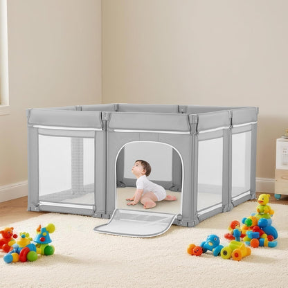 Speelhekje – Babyren – Kinderbox – Speelbox – Babyhek – Modular – Opvouwbaar – 120x120 CM – Ademend Net – Ritsdeur