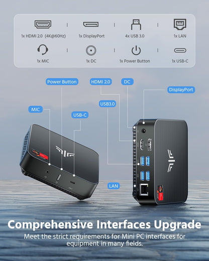 NiPoGi Mini-pc W-11 Pro, AMD Ryzen 7 5700U (tot 4,3 GHz, 8C/16T), 16 GB RAM, 512 GB SSD, mini-desktopcomputer voor kantoor, thuisbioscoop, business, Wifi 6/Bluetooth 5.2/DP+HDMI/USB-C, AM02PRO