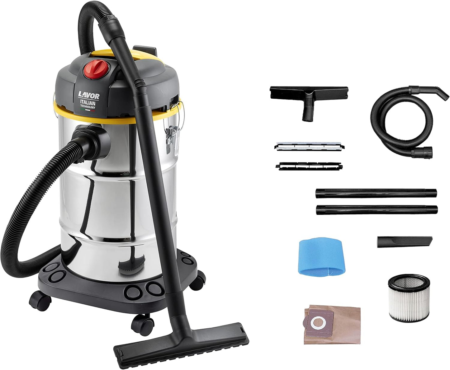 LAVOR New Model 8.253.0024 Stofzuiger voor vaste en vloeibare vloeistoffen, roestvrij staal, 1400 W, 30 liter