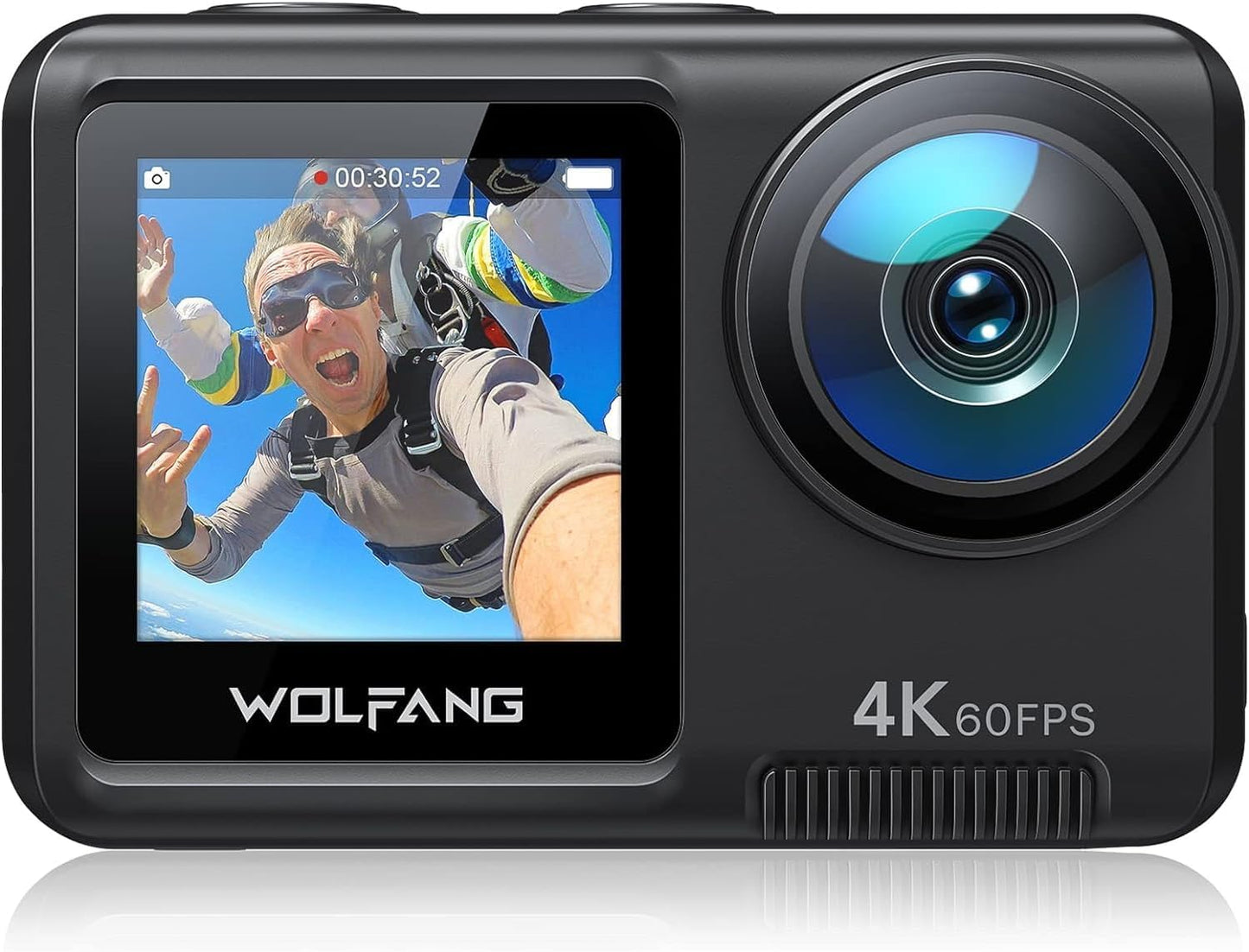 Actie Camera WOLFANG GA420 4K 60FPS 24MP WiFi onderwatercamera, 2x1350mAh batterijen & SanDisk Extreme MicroSDXC UHS-I 128 GB Met SD Adapter (1 Jaar RescuePRO Deluxe, 30 Jaar Garantie) Rood/Goud