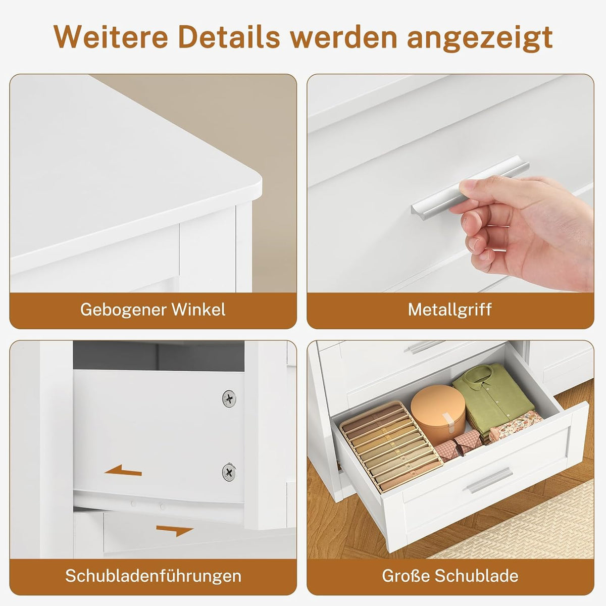 TEENFON 6 Drawer Chest of Drawers for Bedroom, Multifunctional Storage Cabinet, Dresser with Drawers, Suitable for Bedroom, Living Room, Dining Room and Hallway, White, 107×35×75.5cm - QUORE