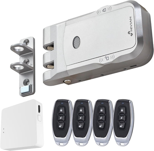 Nivian NVS-SMARTBOLT Intelligent onzichtbaar slot, elektronisch wifi-slot met mobiele app en afstandsbedieningen, dubbele motor, vandaalbeveiliging, opening van binnen en buiten (met app)
