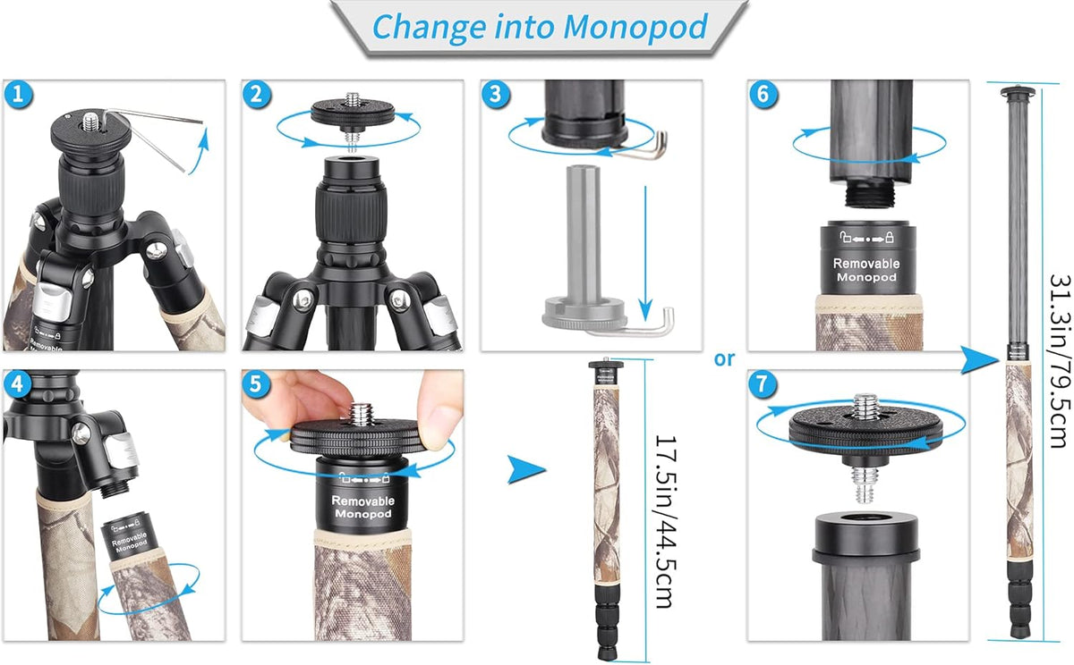 INNOREL RT75CM Koolstofvezel Statief 172 cm Professionele 2-in-1 Reisstatief & Balhoofd Kit Monopod Max Belasting 20 kg Max Buis 29 mm Heavy Duty Camera Ondersteuning met Middenkolom N44 Kogelhoofd