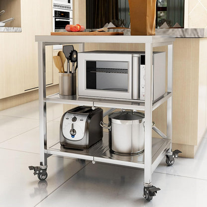AMSXNOO Serveerwagen roestvrij staal, 3 planken opvouwbare transportwagen opslag rek rek keukentrolley trolley met wielen, multifunctionele trolley voor restaurant hotel school huishoudelijke wagen